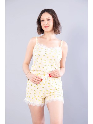 Mckanzie 14064 Milan İp Askılı Şortlu Limon Baskılı Pijama Takımı