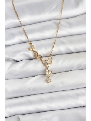 Youday Accessories 316L Çelik Zincir Gold Renk Kelebek Model Kadın Kolye