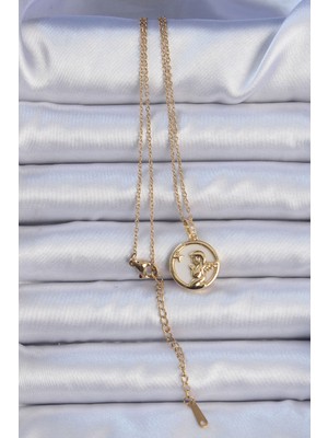 Youday Accessories 316L Çelik Zincir Altın Renk Zirkon Taşlı Mineli Melek Kolye