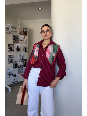 Magarde Çizgili Premium Gömlek- Bordo