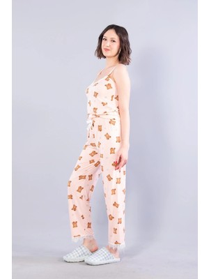 Mckanzie 13924 Milan İp Askılı Uzun Alt Ayıcık Baskılı Pijama Takımı