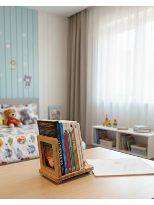 Monte Toys Montetoys Doğal Ahşap Kitap Tutucu  Masa Üstü Kitaplık ve Dekoratif Kitap Desteği Organizer  23X16X4