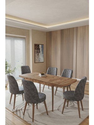 Toce Kuf Serisi 80X130 Açılabilir Masa Yemek Odası Takımı, Mutfak Takımı 6 Adet Sandalye