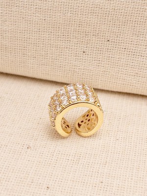 PremiumPort Zirkon Taşlı Dorika Topçuklu Çelik Earcuff Kıkırdak Küpe, 14K Altın Kaplama