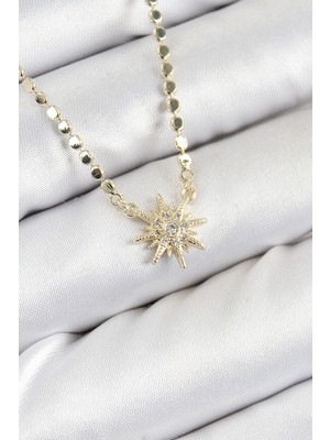 Youday Accessories Pirinç Zirkon Taşlı Kutup Yıldızı Model Ezme Zincir Gold Renk Kadın Kolye