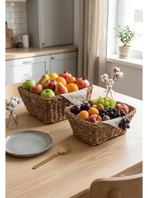 Avantage Home Alessia - 2 Li Naturel Dekoratif Kulplu Hasır Çok Amaçlı Sepet Seti, Havluluk, Banyo Organizer