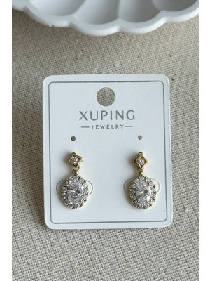 PremiumPort Şık Oval Taşlı Vidalı Kadın Küpe, Zarif ve Günlük Kullanıma Uygun