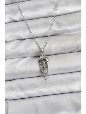 Youday Accessories 316L Çelik Zincir Gümüş Renk Deniz Anası Model Zirkon Taşlı Kadın Kolye