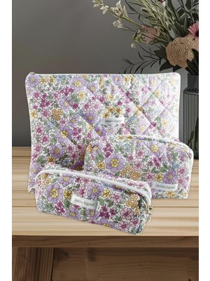 Uluora Çiçek Desenli Kalem Makyaj Labtop Bilgisayar Set Çantası