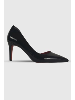 Modezya Leona Siyah Rugan Iç Kısmı Açık Sivri Burun Kadın Stiletto
