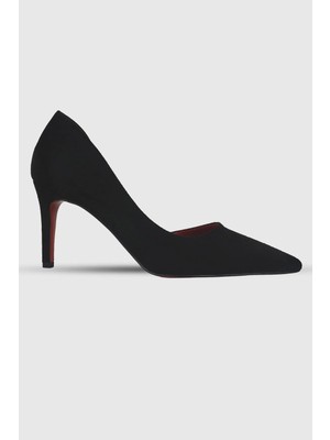 Modezya Leona Siyah Süet Iç Kısmı Açık Sivri Burun Kadın Stiletto