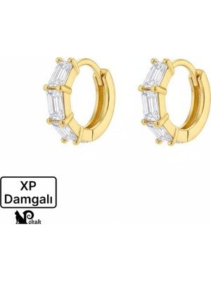PremiumPort Parlak Trapez Kristal Taşlı 14 Ayar Altın Kaplama Küpe