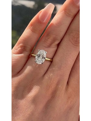 Wind Silver Oval Tek Taş Yüzük 925 Ayar Ayarlı