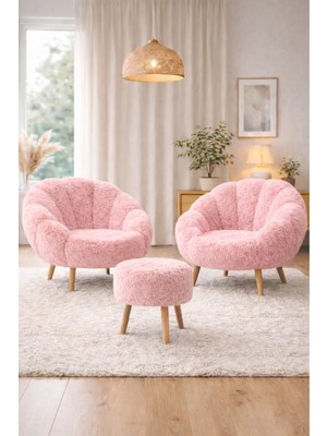 Dekor Mobilyacım Monaco 2 Koltuk Çay Seti & Puf Hediyeli 3'lü Berjer Takımı Koltuk Seti Yaprak Model Döşeme Koltuk