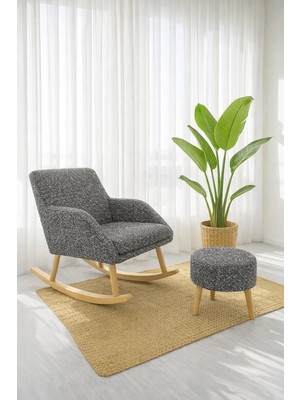 Dekor Mobilyacım Comfort Sallanan Sandalye Kırçıllı Kumaş ve 3 Ayaklı Puf