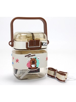 SHC4200 Kapibara Desenli Çift Bölmeli Pipetli Çocuk Matarası