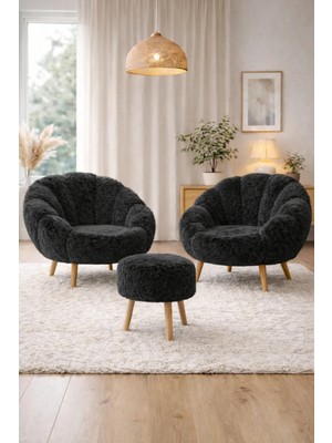 Dekor Mobilyacım Monaco 2 Koltuk Çay Seti & Puf Hediyeli 3'lü Berjer Takımı Koltuk Seti Yaprak Model Döşeme Koltuk