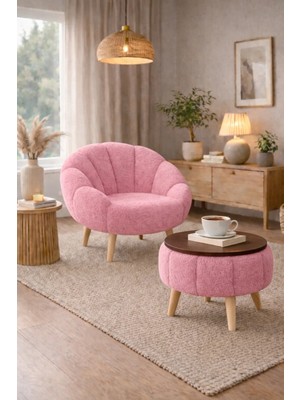 Dekor Mobilyacım World Çay Seti Berjer Tablalı Puf Hediyeli 2li Berjer Takımı Koltuk Seti Yaprak Model Döşeme Koltuk