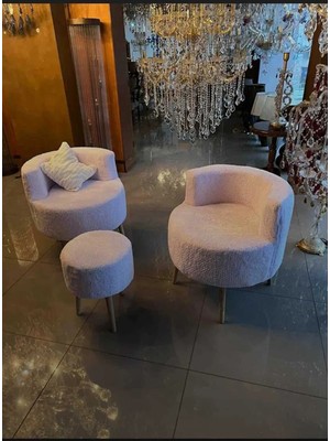 Dekor Mobilyacım Çay Seti Ikili Koltuk ve Puf Takımı 3'lü Takım Berjer Puf Peluş