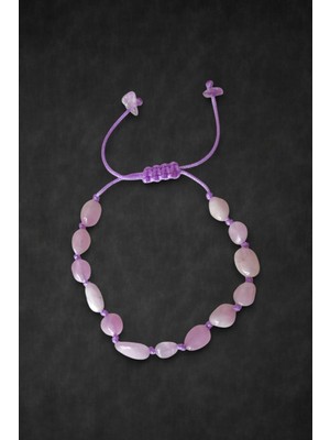 Pozitif Doğal Taş Doğal Kunzit Taşı Makrome Ayarlı Bileklik 326-7