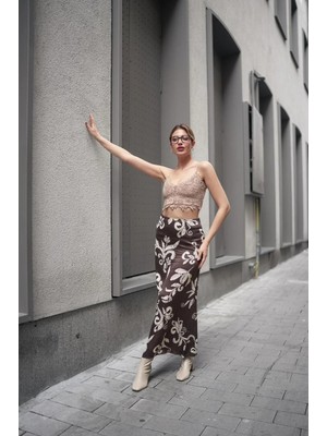Win Moda Desenli Uzun Saten Etek - Saten Etek - Desenli Saten Etek