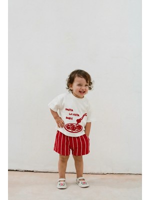 Blumi Kids Bebek Makarna Nakışlı Tişört ve Şort Takımı