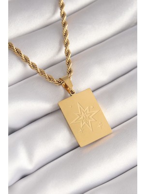 Youday Accessories 316L Çelik Gold Renk Burgu Zincir Kutup Yıldızı Işleme Plaka Figür Kadın Kolye
