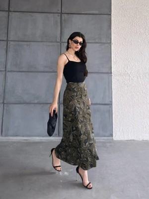 Win Moda Desenli Uzun Saten Etek - Saten Etek - Desenli Saten Etek