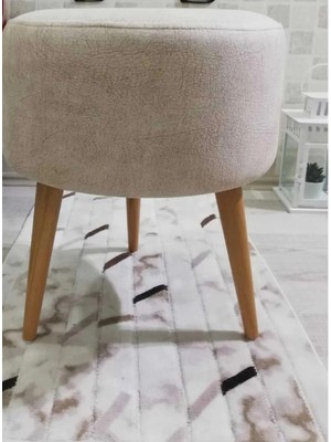 Dekor Mobilyacım Yüksek Ayaklı Dekoratif Puf Ahşap Ayak Krem Puf Makyaj Aynası Altı Puf