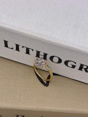 Hedef Bijuteri Gold Renk Papatya Model Zirkon Taşlı Damla Taş Detaylı Ayarlanabilir Minimal Pirinç Yüzük