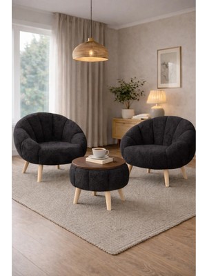 Dekor Mobilyacım World 2 Koltuk Çay Seti & Tablalı Puf Hediyeli 3'lü Berjer Takımı Koltuk Seti Yaprak Model Set