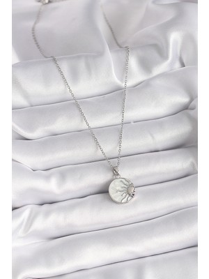 Youday Accessories 316L Çelik Gümüş Renk Zincir Beyaz Sedefli Gün Batımı Model Kadın Kolye
