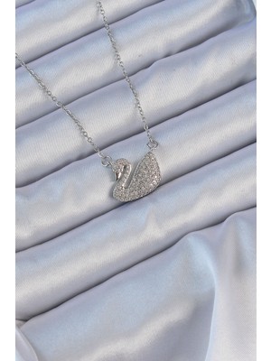 Youday Accessories 316L Çelik Zincir Gümüş Renk Zirkon Taşlı Kuğu Kolye