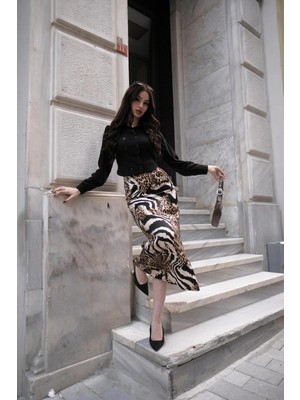 Win Moda Desenli Uzun Saten Etek - Saten Etek - Desenli Saten Etek