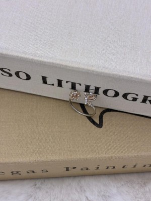 Hedef Bijuteri Gümüş Renk Sarı Taşlı Ikili Çiçek Detaylı Ayarlanabilir Minimal Pirinç Yüzük