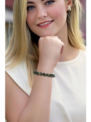 Pozitif Doğal Taş 8mm Seraphinite, Serafinit Bileklik Makrome Ayarlı 531-1