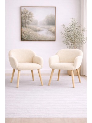 Dekor Mobilyacım Jasmine 2 Berjer Set Ahşap Ayaklı Retro Minimal Berjer Makyaj Masası Sandalyesi Çok Amaçlı Berjer
