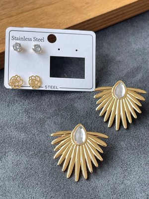 Aida Jewelss Paslanmaz Kararmaz Çelik Küpe Seti 3 Çift Çelik Küpe