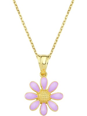 Altın Sepeti Altın Mor Kraliçe Papatyası Kolye