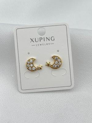 PremiumPort 14K Altın Kaplama Ay Yıldız Minimal Küpe, Zarif ve Şık Tasarım