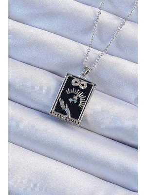 Youday Accessories 316L Çelik Zincir Gümüş Renk Zirkon Taşlı Sonsuzluk Figürlü Tarot Kolye