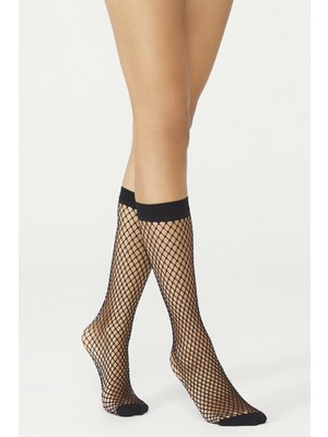 Penti Kadın Siyah Klasik File Dizaltı Pantolon Çorabı