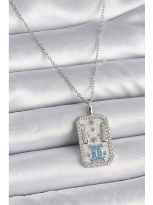 Youday Accessories 316L Çelik Gümüş Renk Zincir Ikizler Burcu Zirkon Taşlı Kadın Kolye