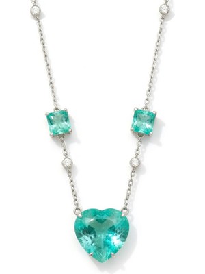 Silveranka 925 Ayar Gümüş Doğal Paraiba Taşlı Kalp Kolye