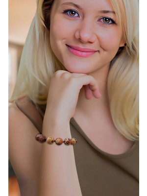 Pozitif Doğal Taş 10 mm Hakiki Tibet Akiği Bileklik Makrome Ayarlı 471-2