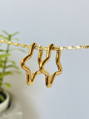 PremiumPort Parlak Altın Renk Yıldız Tasarımlı 23 mm Küpe