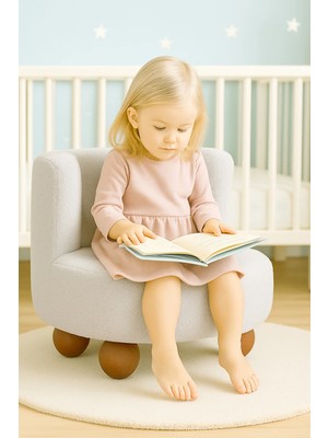 Dekor Mobilyacım Teddy Yumuşak Peluş Kumaş Rahat Çocuk Koltuğu Gri Rengi Kitap Okuma & Dinlenme Koltuğu