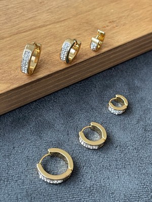 Aida Jewelss Paslanmaz Kararmaz Çelik Küpe Seti 3 Çift Çelik Küpe