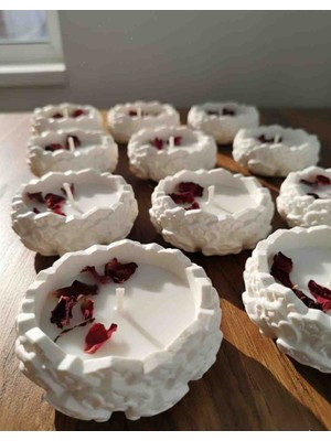 Decor Shops Dekoratif Beton El Yapımı Gül Kurusu Süslemeli 10'lu Hediyelik Mum