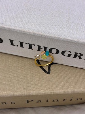 Hedef Bijuteri Gold Renk Üç Yapraklı Karışık Renkli Zirkon Taşlı Ayarlanabilir Minimal Pirinç Yüzük